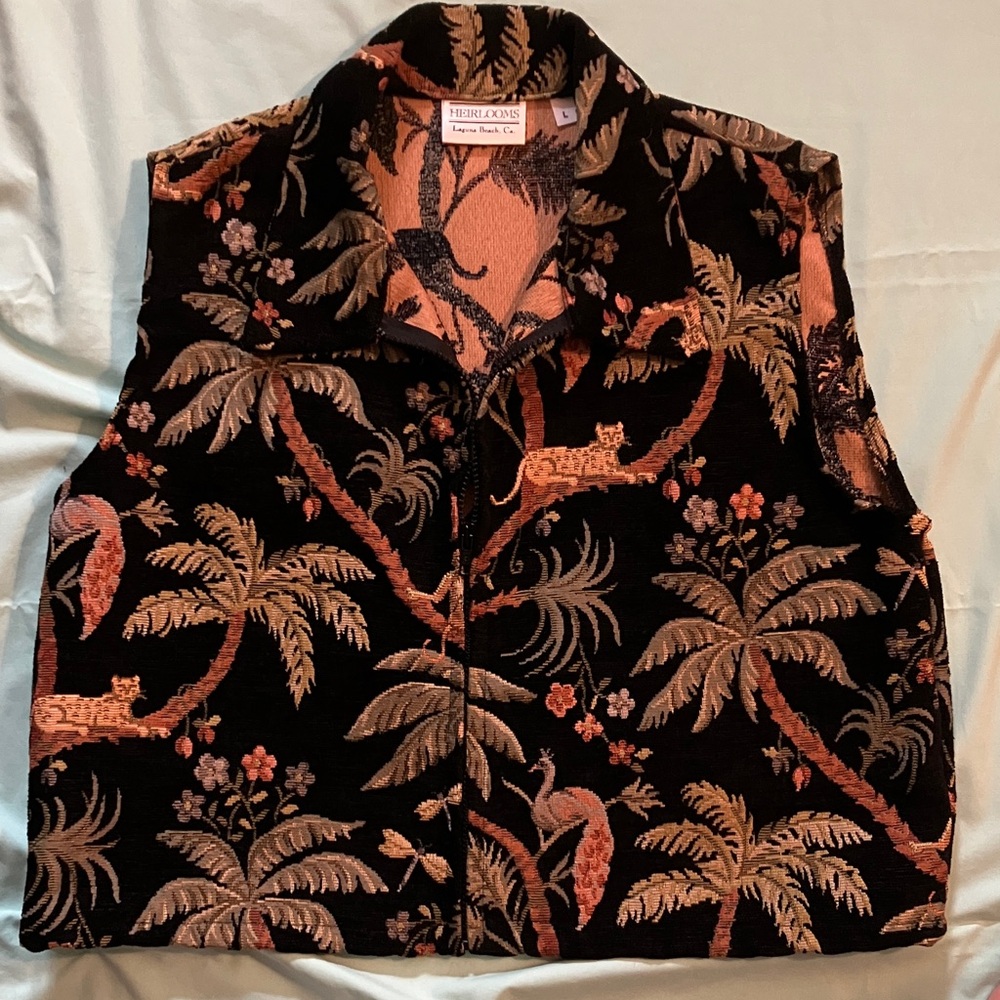 Heirlooms Black and Gold Leaf Pattern TAPESTRY Vest